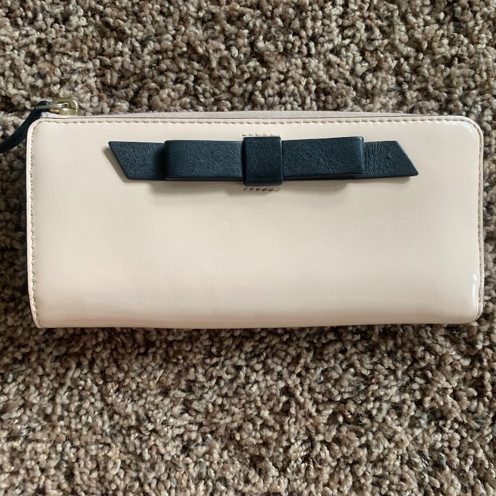 Kate Spade Blush Nude Wallet with Black Bow